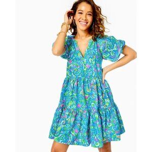 NWT Lilly Pulitzer Shannon Tiered Swing Dress in Seabreeze Blue Women's Size XS